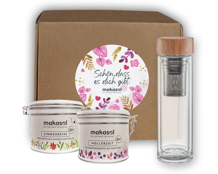 Geschenk-Set Teemischungen 2 Stk. + Glasflasche