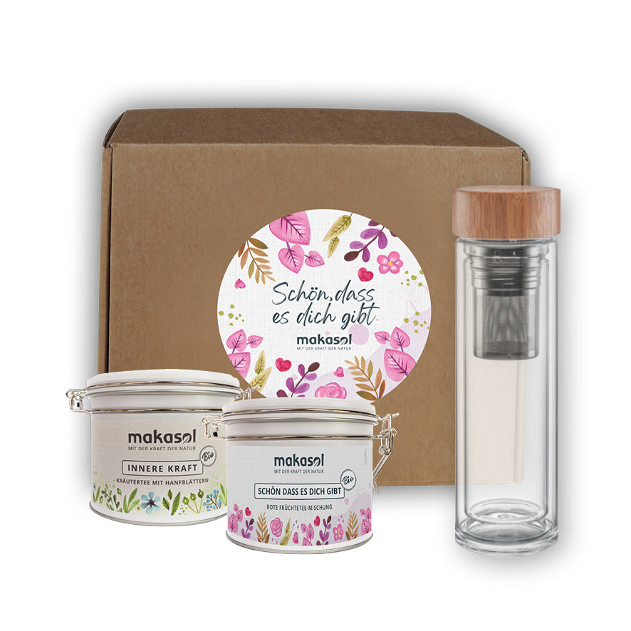 Geschenk-Set Teemischungen 2 Stk. + Glasflasche